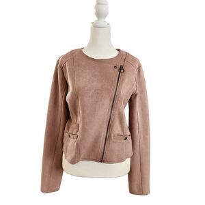 Haute Monde Moto Jacket Pink Faux Suede Zip Front Women's Size M